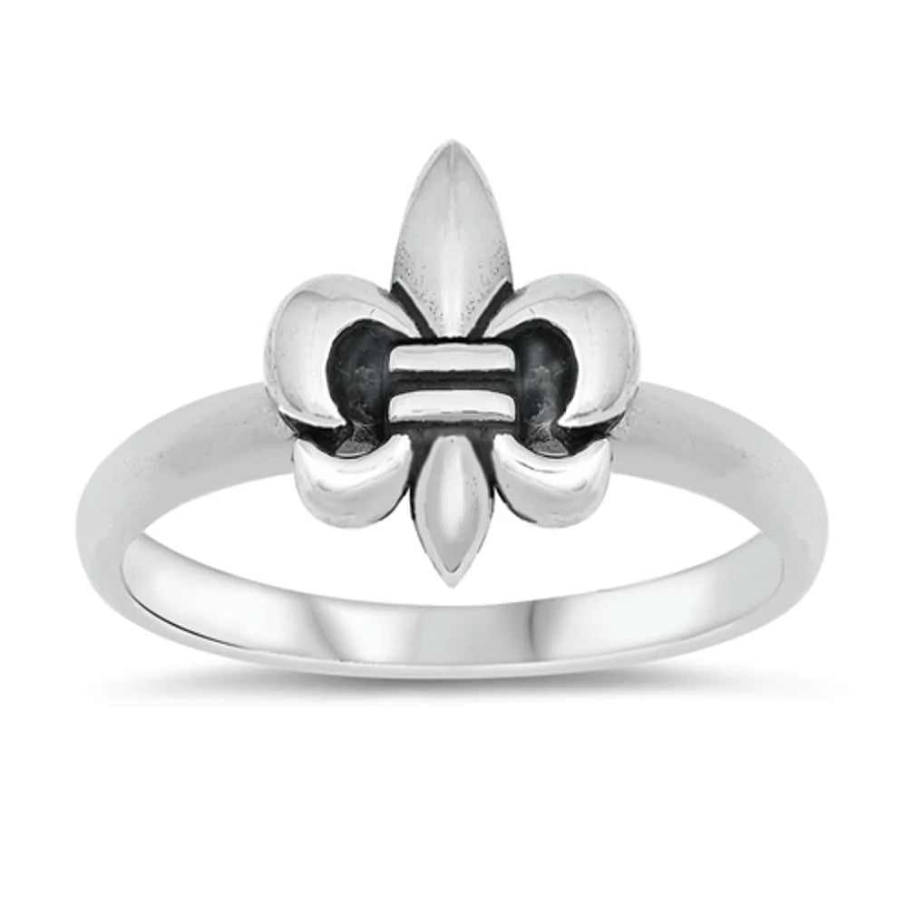 thumbnail image 2 of Sterling Silver Fleur De Lis Link Ring – Polished 925 Band, 6mm, Unisex, Sizes 4–13 2 of 5