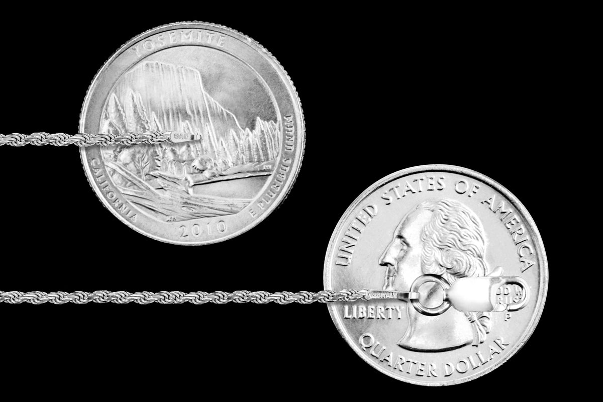 Rope Rhodium Plated 030 - 1.4mm - Sterling Silver Rope Chain Necklace