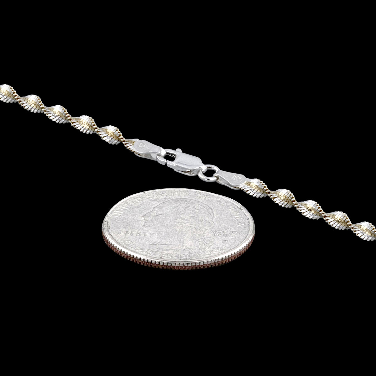 Herringbone 2 Tone Twist 040 - 3.4mm - Sterling Silver Chain Necklace