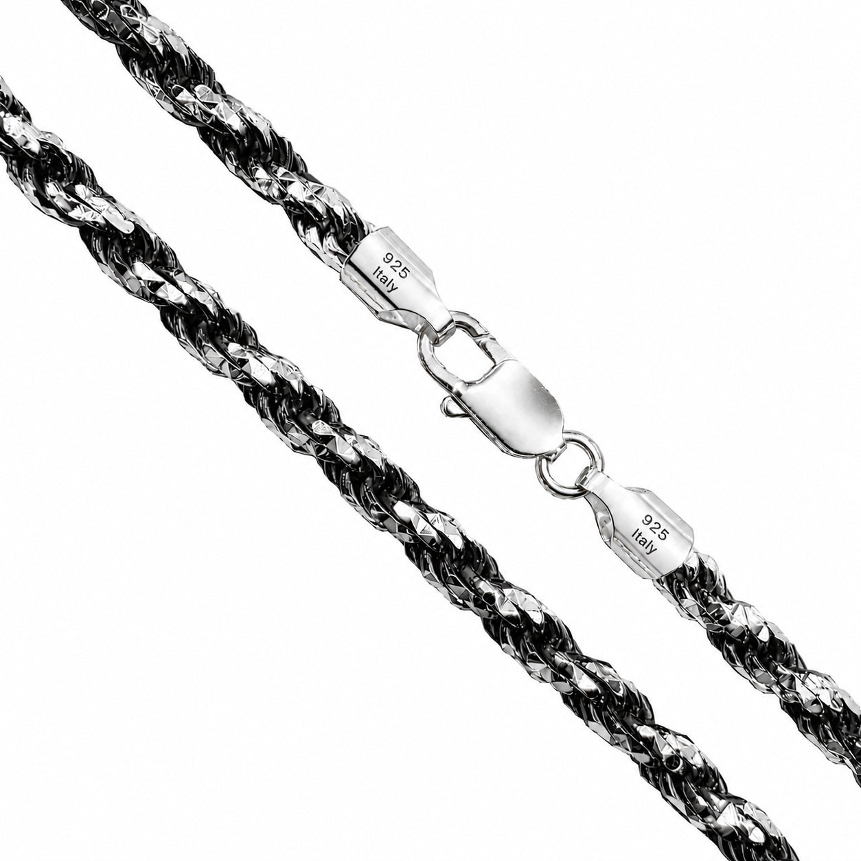 Rope Prism 100 - 5mm - Sterling Silver Black Rhodium Plated 2-Tone DC Chain