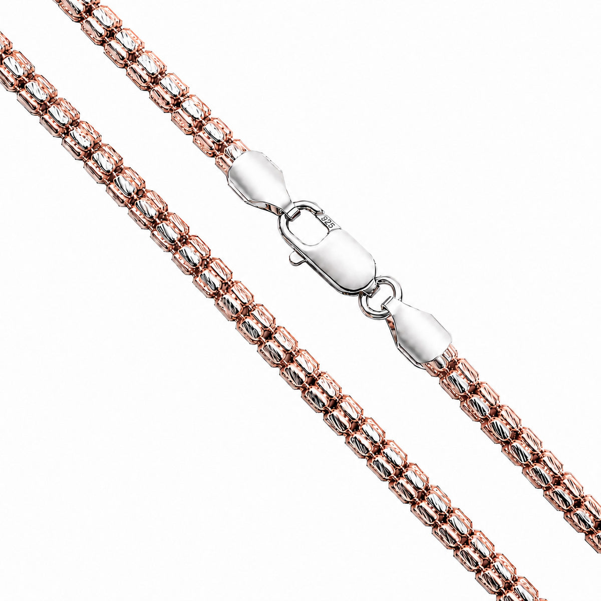 Tube Bead 150 - 4mm - Sterling Silver Rose Gold Plated 2-Tone Slash DC Chain