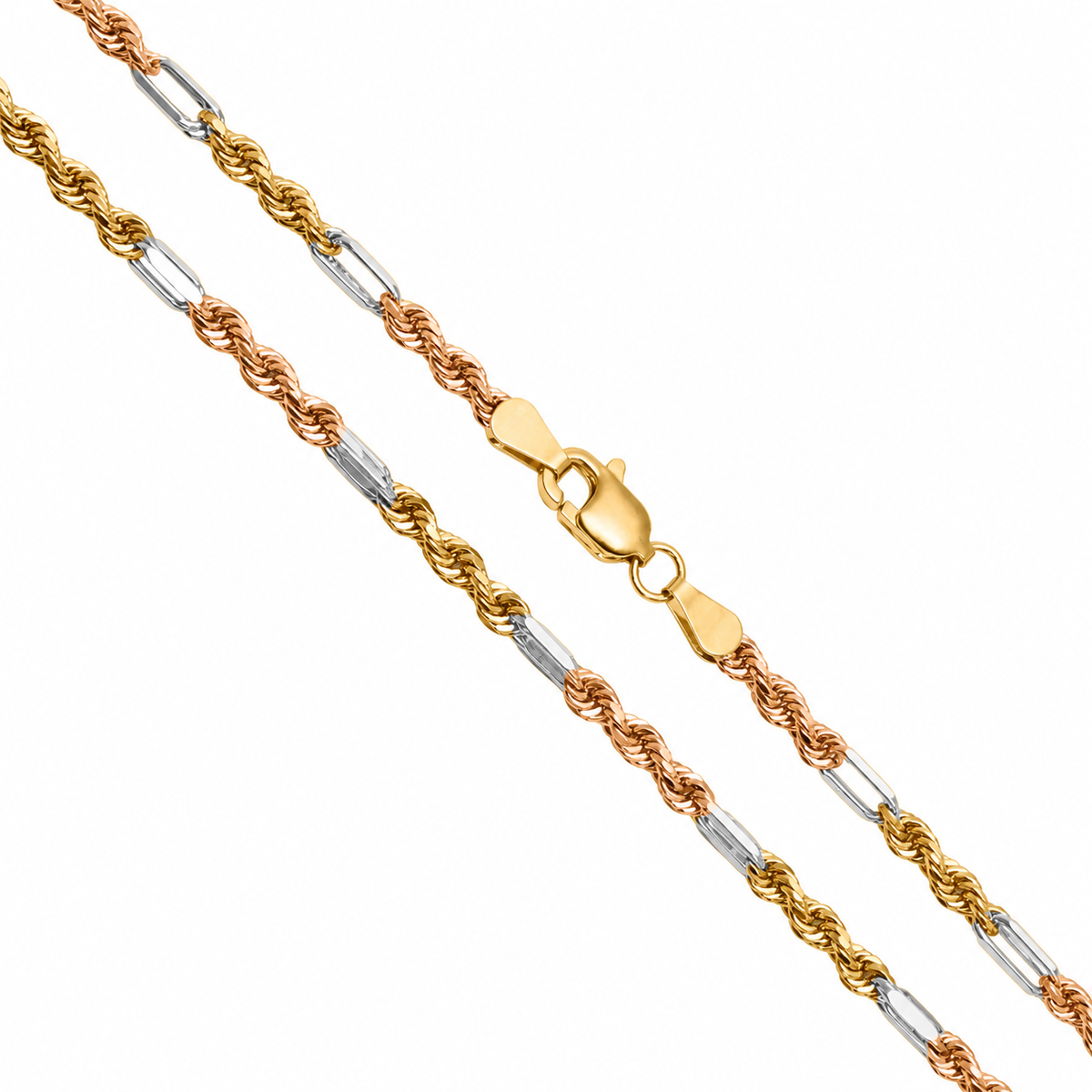 Milano Figarope - 3mm - Tri-color 10k Gold Chain