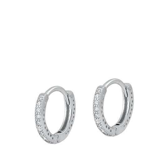 Sterling Silver Fashion High Polished Clear CZ Studded Hoop Earrings 925 New
