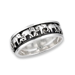 STERLING SILVER Marching Herd Of Elephants Spinning Ring