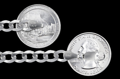 Curb 150 - 6.7mm - Sterling Silver Flat Curb Chain Necklace