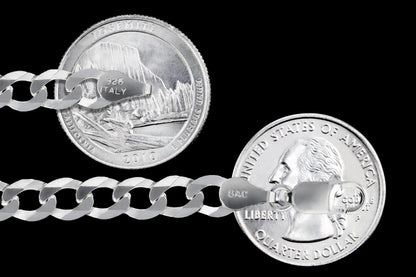 Curb 150 - 6.7mm - Sterling Silver Flat Curb Chain Necklace