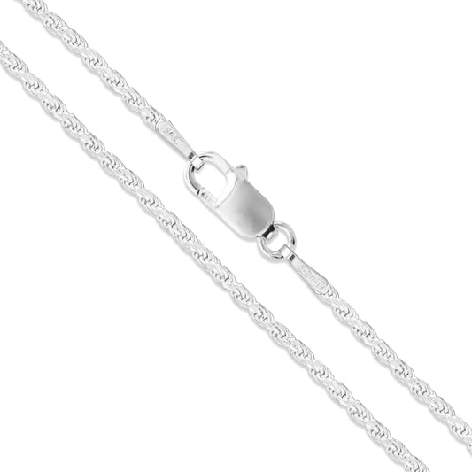 Rope Rhodium Plated 030 - 1.4mm - Sterling Silver Rope Chain Necklace