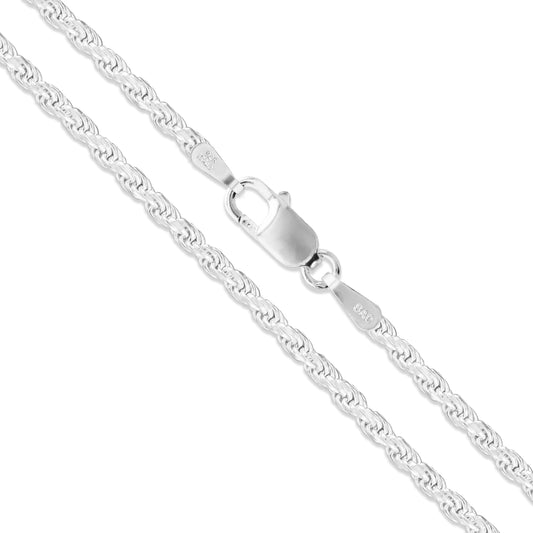 Rope Rhodium Plated 040 - 1.9mm - Sterling Silver Rope Chain Necklace