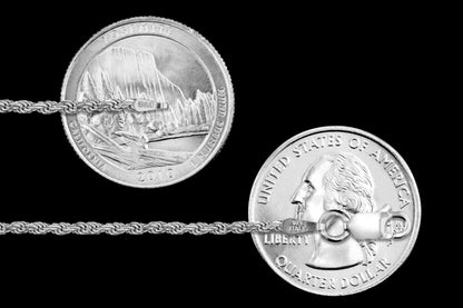 Rope Rhodium Plated 040 - 1.9mm - Sterling Silver Rope Chain Necklace