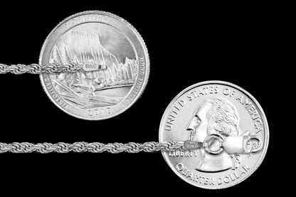 Rope Rhodium Plated 050 - 2.3mm - Sterling Silver Rope Chain Necklace