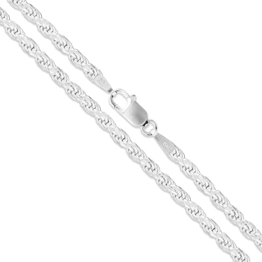 Rope Rhodium Plated 060 - 2.9mm - Sterling Silver Rope Chain Necklace