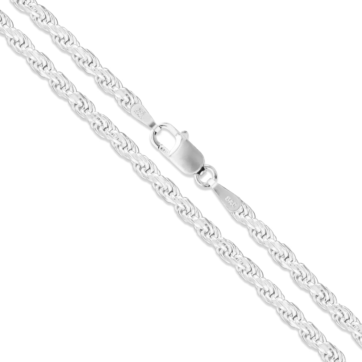 Rope Rhodium Plated 060 - 2.9mm - Sterling Silver Rope Chain Necklace