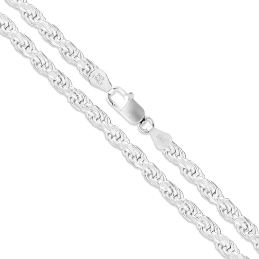 Rope Rhodium Plated 070 - 3.4mm - Sterling Silver Rope Chain Necklace