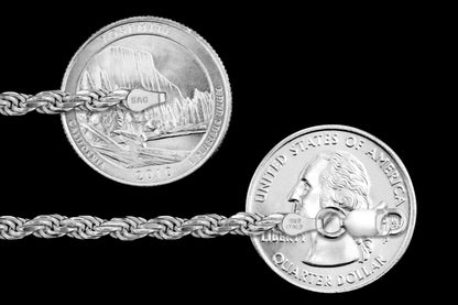 Rope Rhodium Plated 080 - 3.7mm - Sterling Silver Rope Chain Necklace