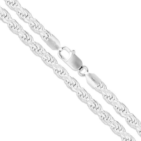 Rope Rhodium Plated 100 - 5.1mm - Sterling Silver Rope Chain Necklace