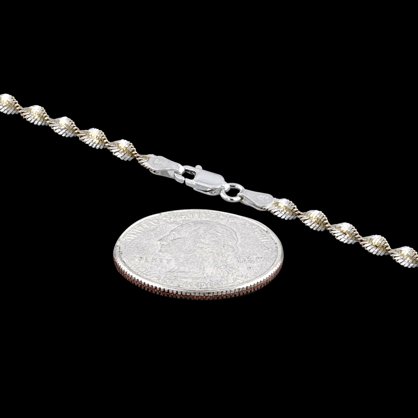 Herringbone 2 Tone Twist 040 - 3.4mm - Sterling Silver Chain Necklace