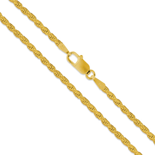 Rope Gold Plated 035 - 1.5mm - Sterling Silver Rope Gold Plated Chain Necklace