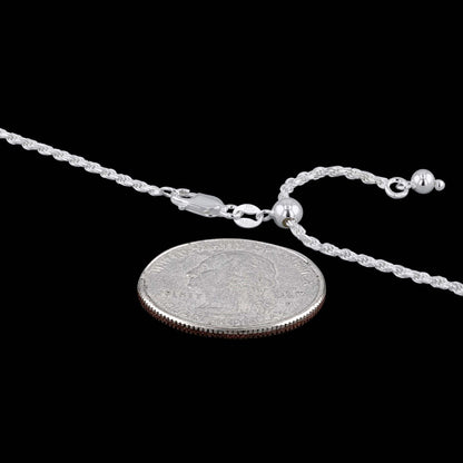 Rope Adjustable 025 - 1.1mm - Sterling Silver Rope Adjustable Chain Necklace