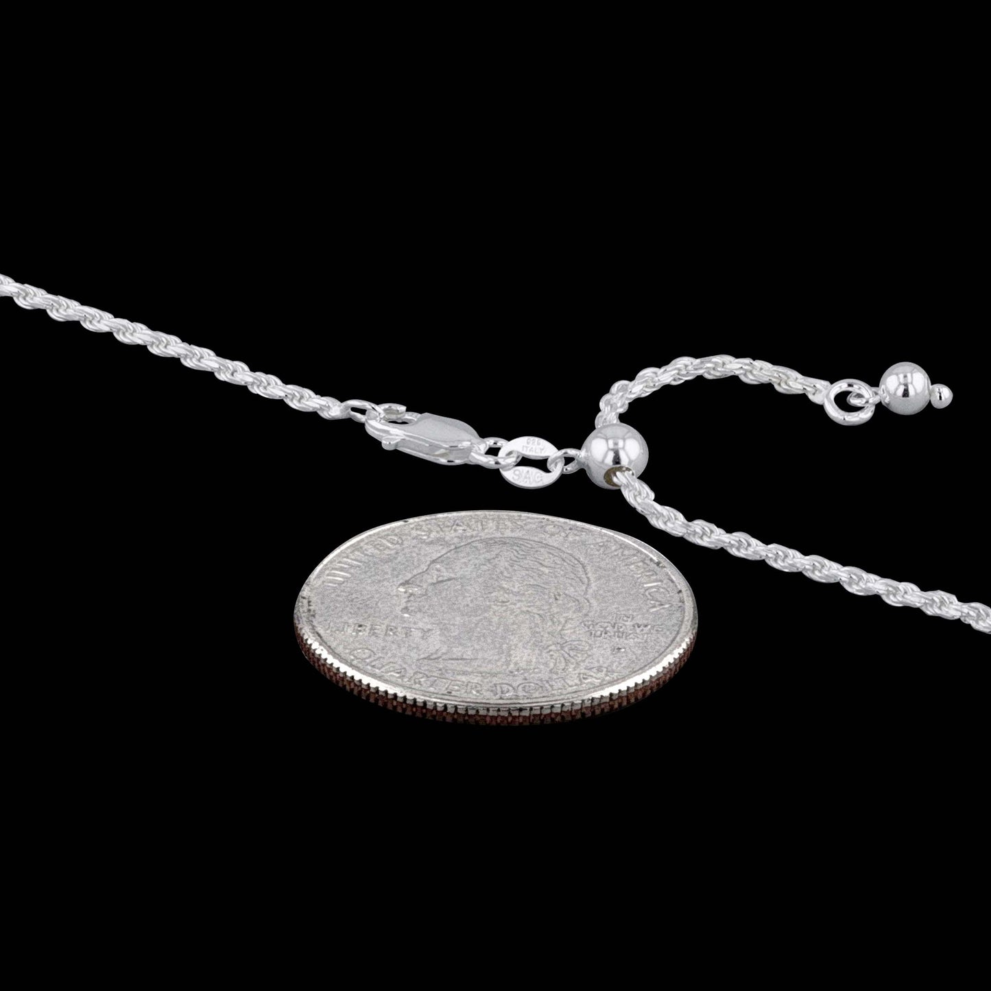 Rope Adjustable 025 - 1.1mm - Sterling Silver Rope Adjustable Chain Necklace