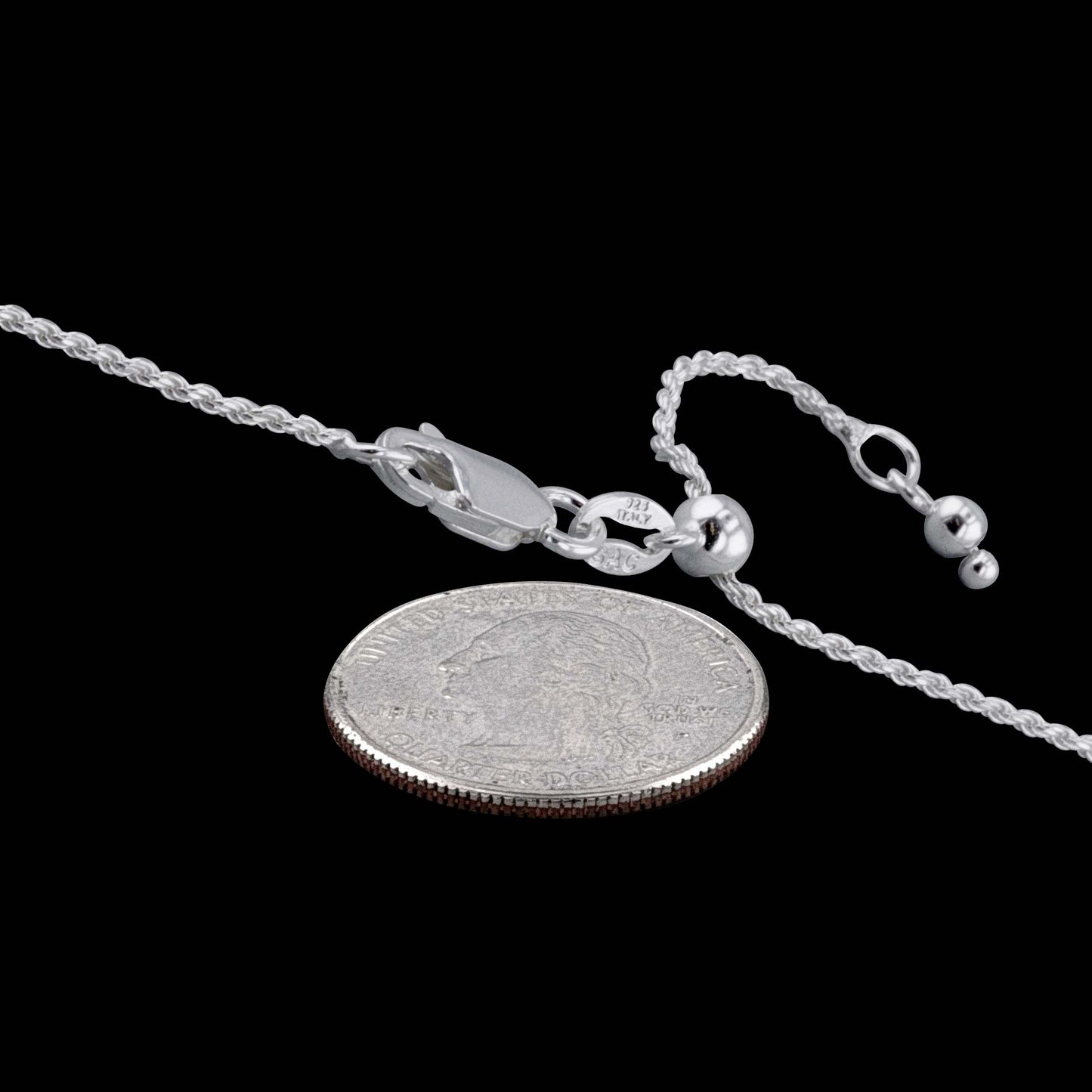 Rope Adjustable 030 - 1.5mm - Sterling Silver Rope Adjustable Chain Necklace