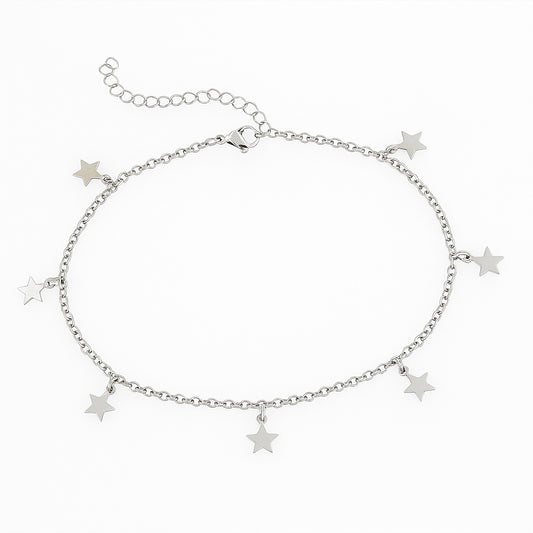 Stainless Steel Anklet With Dangling Stars