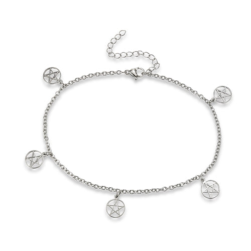 Stainless Steel Anklet With Pentacles