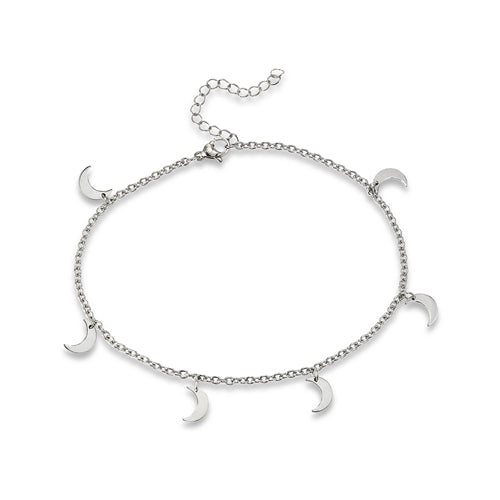 Stainless Steel Anklet With Crescent Moons