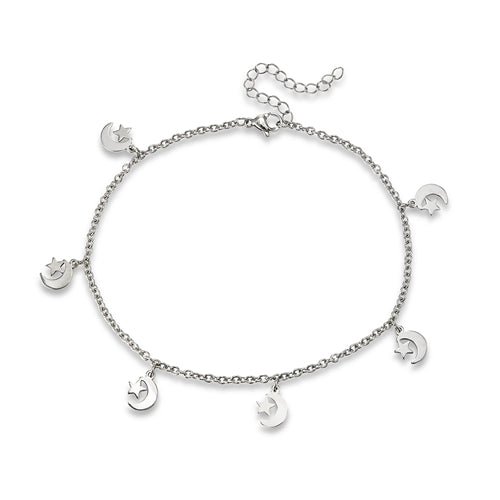 Stainless Steel Anklet With Star And Moons
