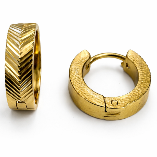 18k Gold PVD Stainless Steel Hoop Flashy Cut Earrings