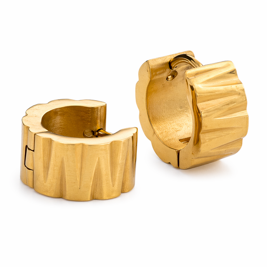 18k Gold PVD Stainless Steel Hoop Wide Groove Cut Earrings