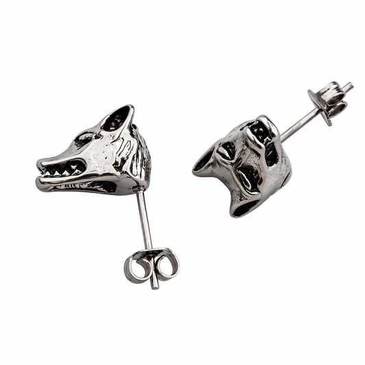 Stainless Steel Wolf Stud Animal Cute Earrings