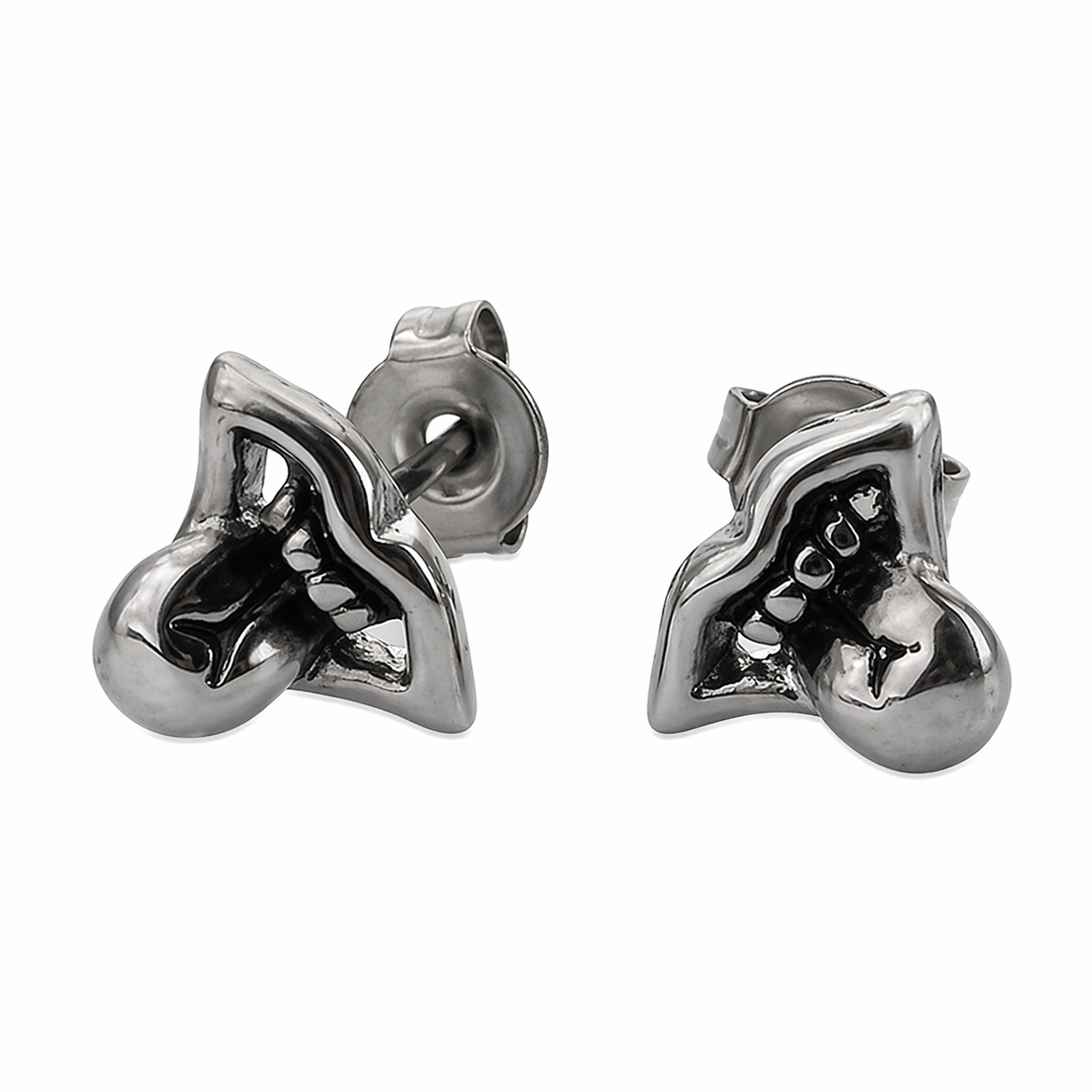 Stainless Steel Open Mouth Tongue Out Laughing Fun Silly Stud Emoji Earrings