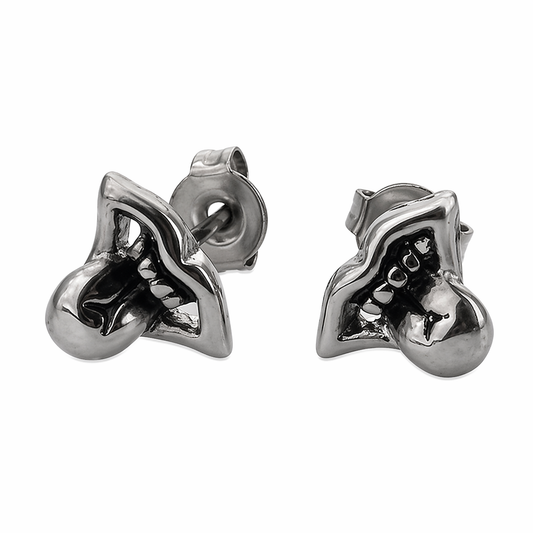 Stainless Steel Open Mouth Tongue Out Laughing Fun Silly Stud Emoji Earrings