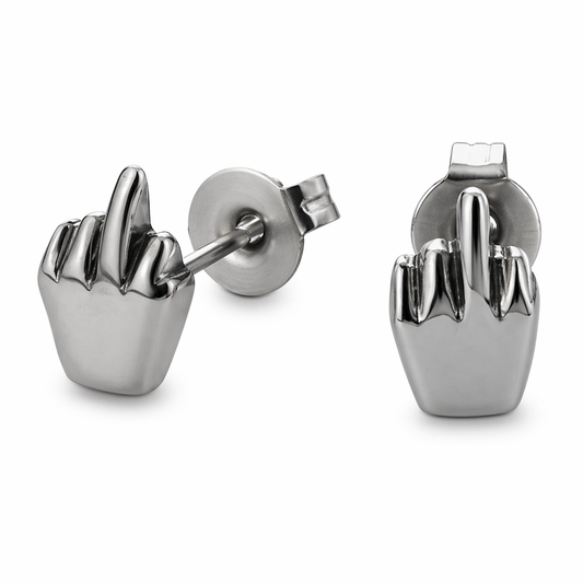 Stainless Steel Middle Finger Biker Punk Stud Earrings