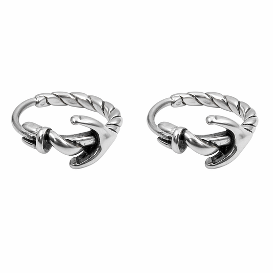 Stainless Steel Anchor Hoop Mariner Sailer Stud Earrings