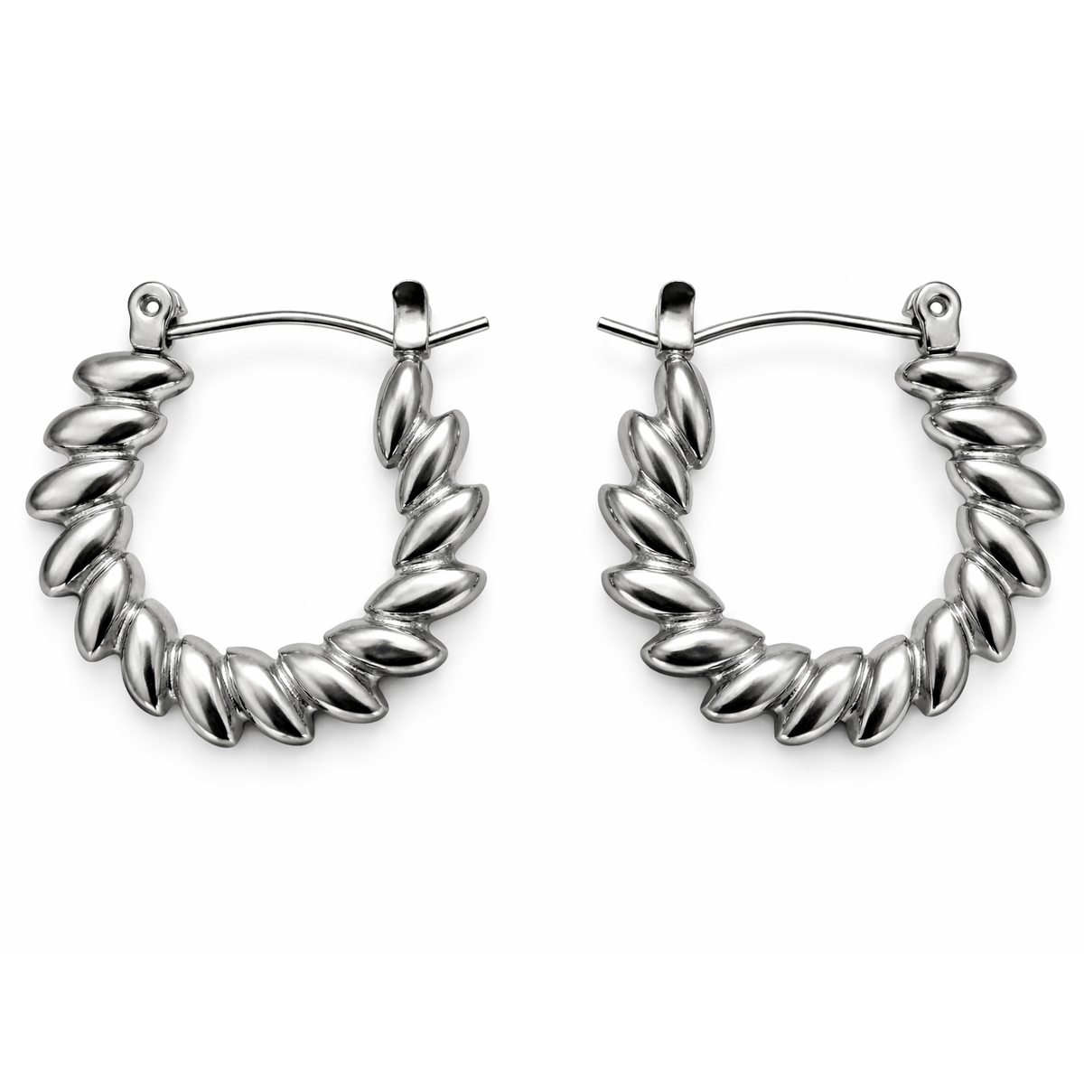 Stainless Steel Zig Zag Hoop Stud Earrings