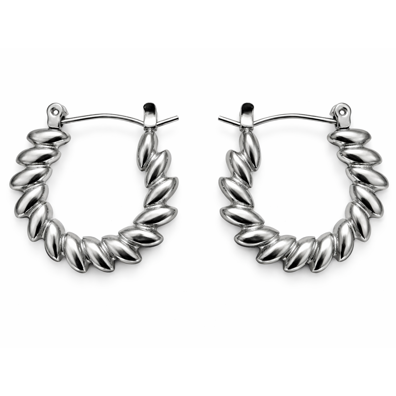 Stainless Steel Zig Zag Hoop Stud Earrings
