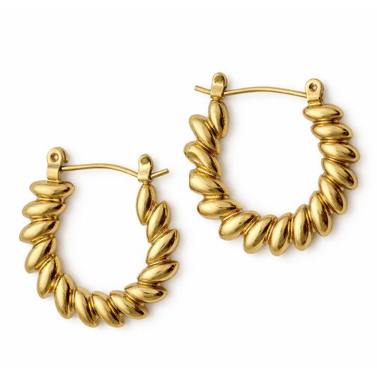 18k Gold PVD Stainless Steel Zig Zag Hoop Stud Earrings