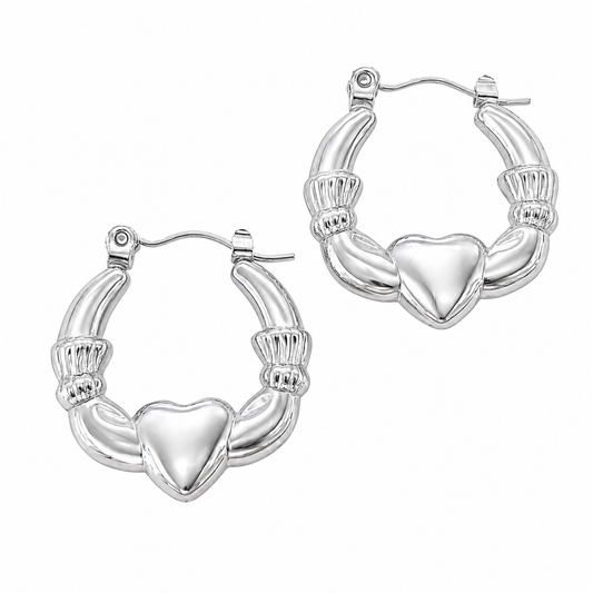 Stainless Steel Claddagh Friendship Heart Puffed Earrings