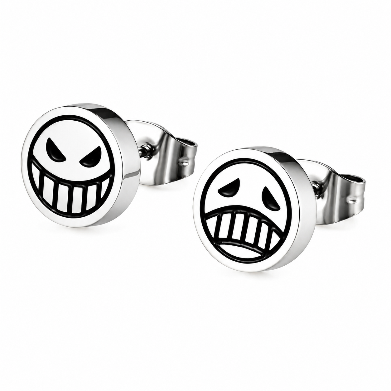 Stainless Steel Face Happy Sad Tragedy Frown Evil Head Stud Earrings