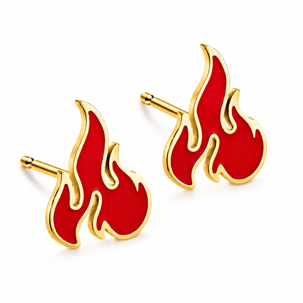 18k Gold PVD Stainless Steel Fire Flame Campfire Torch Burning Stud Earrings