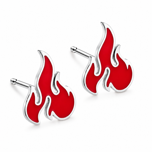 Stainless Steel Fire Flame Campfire Torch Burning Stud Earrings