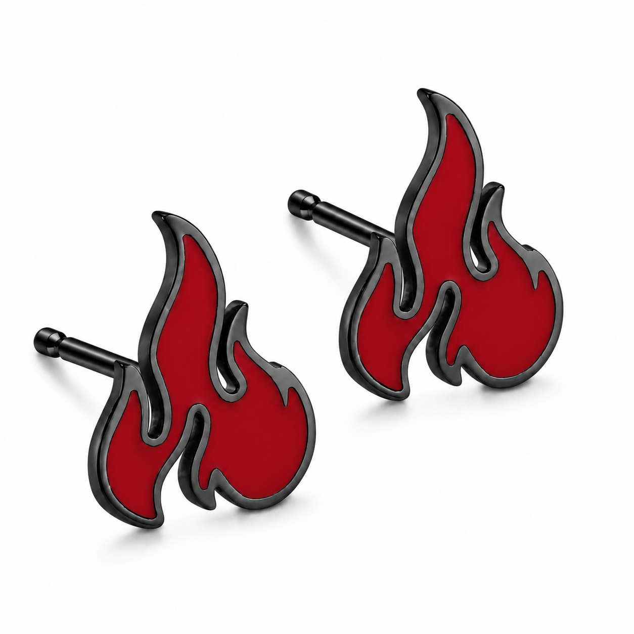 Black PVD Stainless Steel Fire Flame Campfire Torch Burning Stud Earrings