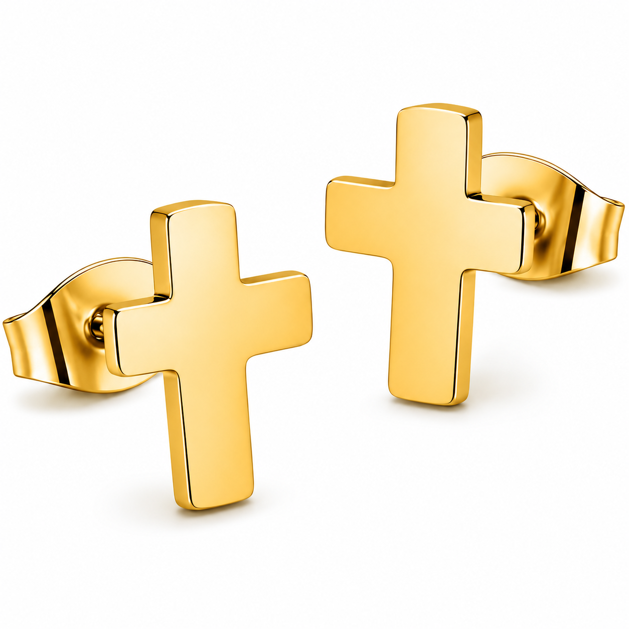 18k Gold PVD Stainless Steel Simple Cross Stud Christian Flat Basic Earrings