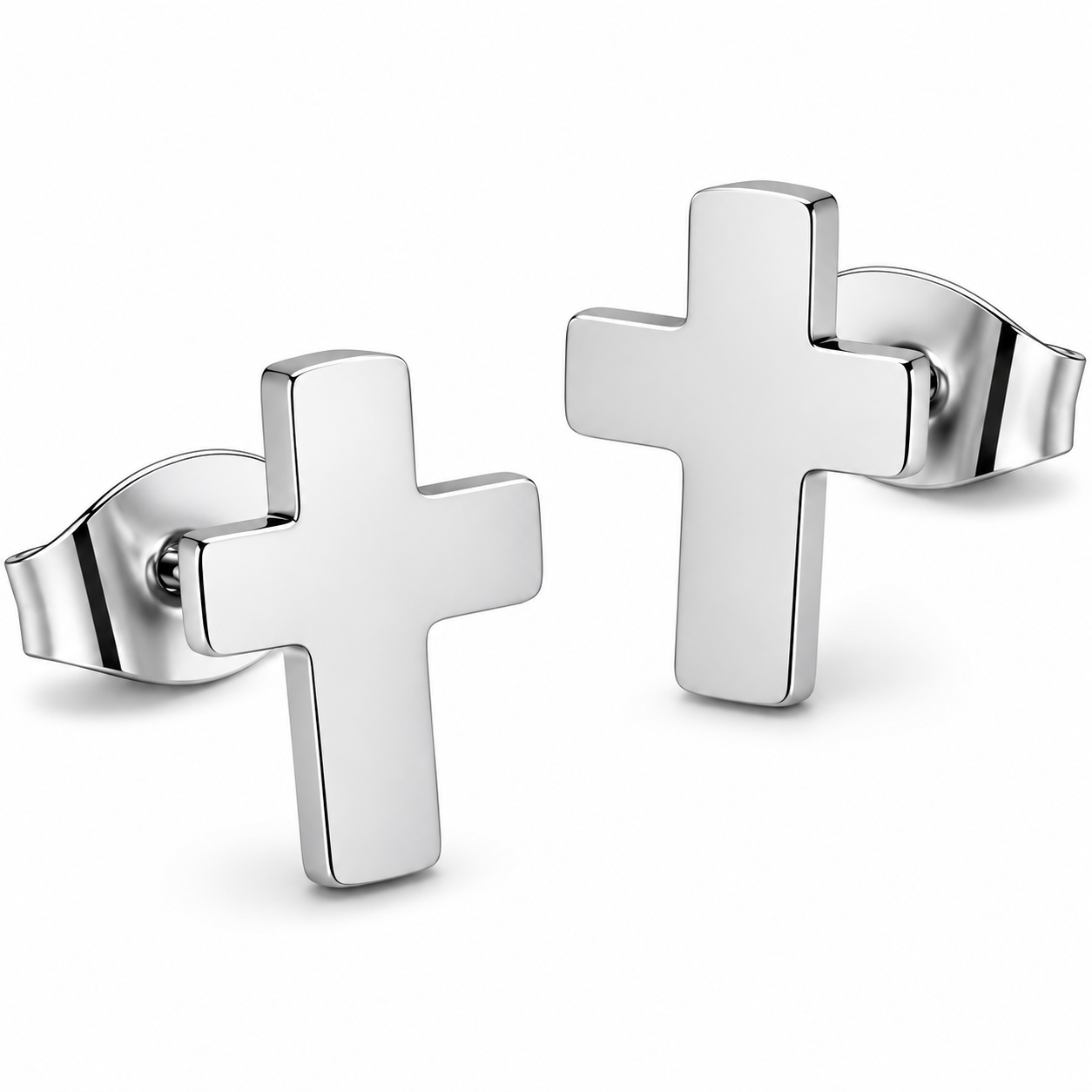 Stainless Steel Simple Cross Stud Christian Flat Basic Earrings
