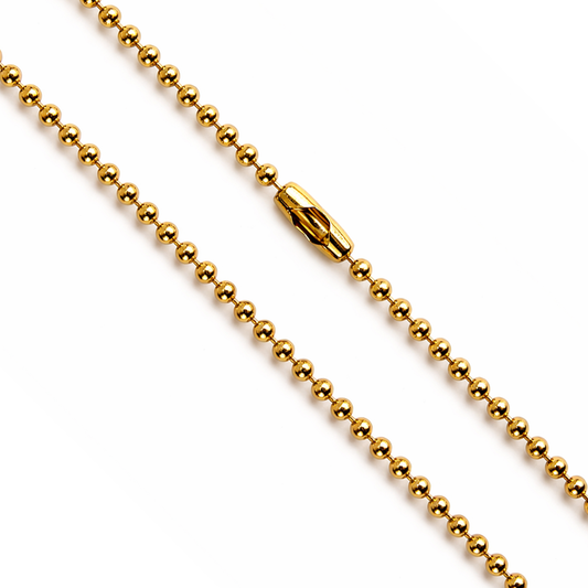 18k Gold PVD Stainless Steel 2.4mm Ball Bead Dog Tag Chain