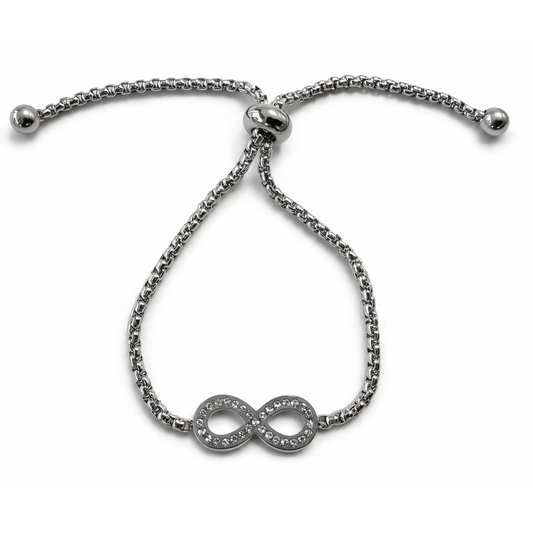 Stainless Steel Infinity Clear CZ Bolo Bracelet