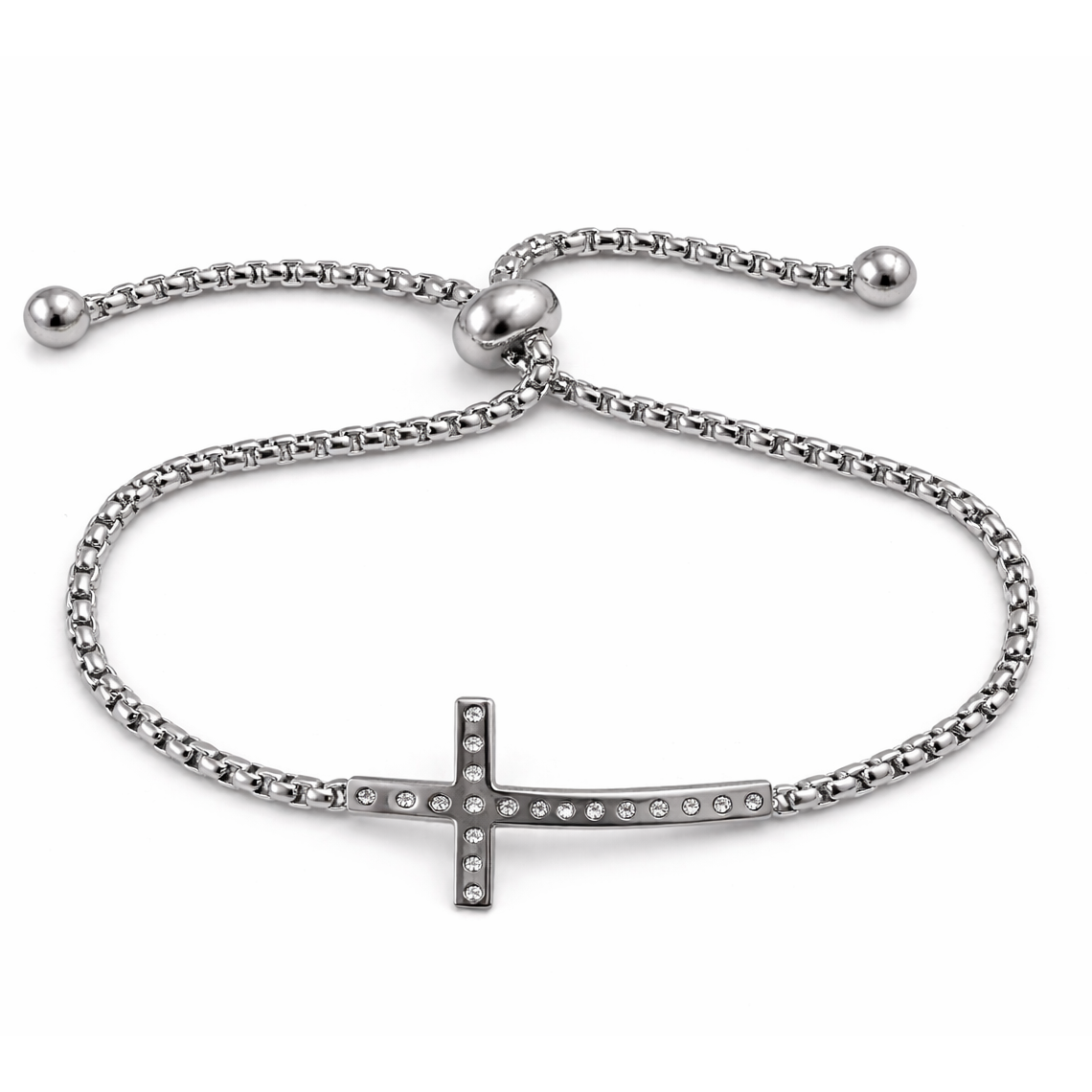 Stainless Steel Christian Sideways Cross Bolo Box Bracelet