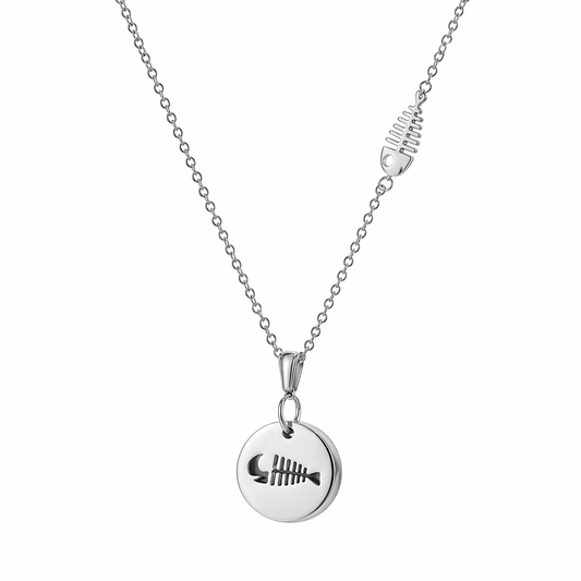 Stainless Steel Dead Fish Necklace Cutout Disk Pendant Chain