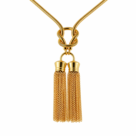18k Gold PVD Stainless Steel Snake Knot Curb Tassel Chain